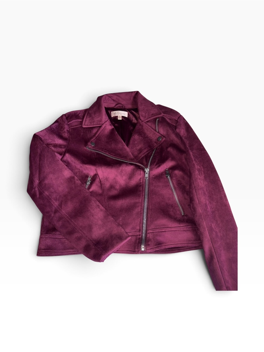 Philosophy Petite Burgundy Faux Suede Moto Jacket - Size PL